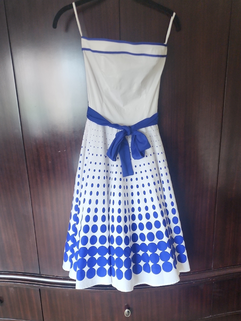 Ruby Rox White and Royal Blue Strapless Polka Dot Fit-and-Flare Dress